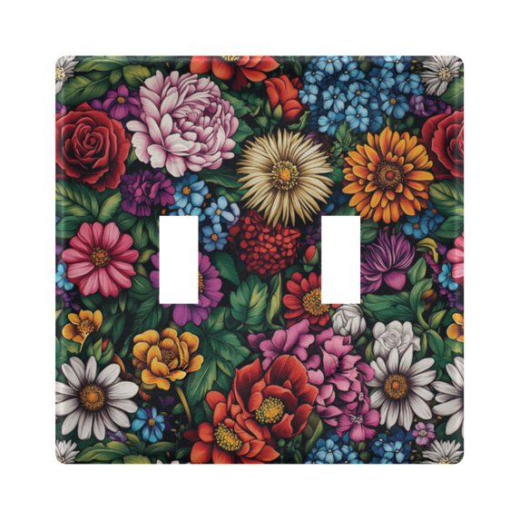 Yayeee Toggle Light Switch Wall Plate 2-Gang 4.56"x4.48" Decorative Outlet Cover, Vibrant Flowers Pattern
