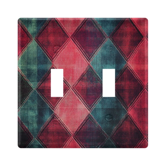 Yayeee Toggle Light Switch Wall Plate 2-Gang 4.56"x4.48" Decorative Outlet Cover, Vibrant Green Tartan Pattern