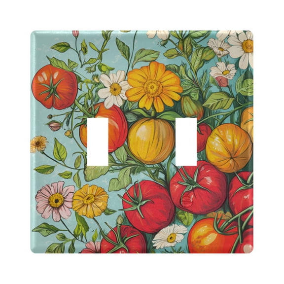 Yayeee Toggle Light Switch Wall Plate 2-Gang 4.56"x4.48" Decorative Outlet Cover, Vibrant Tomatoes