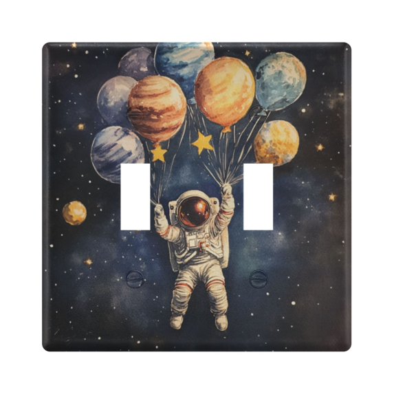 Yayeee Toggle Light Switch Wall Plate 2-Gang 4.56"x4.48" Decorative Outlet Cover, Watercolor Astronaut