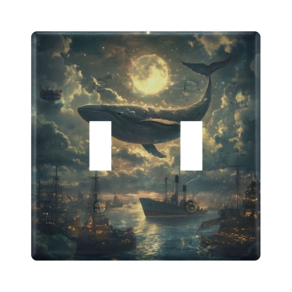 Yayeee Toggle Light Switch Wall Plate 2-Gang 4.56"x4.48" Decorative Outlet Cover, Whale and Moon