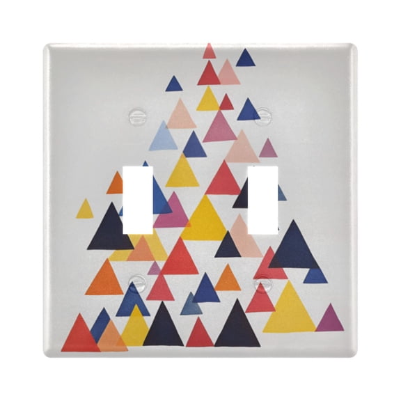 Yayeee Toggle Light Switch Wall Plate 2-Gang 4.56"x4.48" Decorative Outlet Cover, White Abstract Triangles