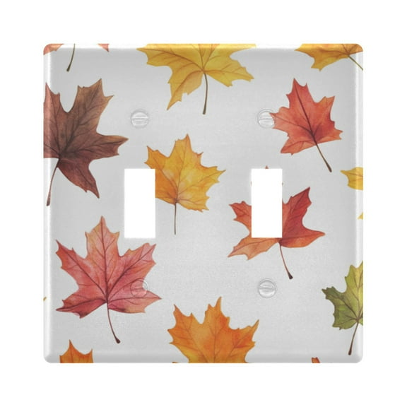 Yayeee Toggle Light Switch Wall Plate 2-Gang 4.56"x4.48" Decorative Outlet Cover, White Autumn Leaves