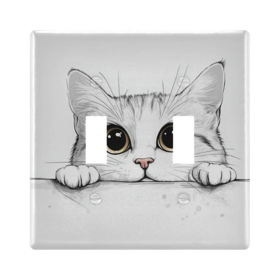 Yayeee Toggle Light Switch Wall Plate 2-Gang 4.56"x4.48" Decorative Outlet Cover, White Cat