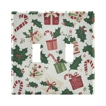Yayeee Toggle Light Switch Wall Plate 2-Gang 4.56"x4.48" Decorative Outlet Cover, White Christmas Holly