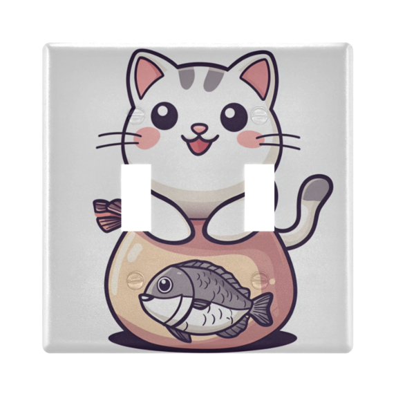 Yayeee Toggle Light Switch Wall Plate 2-Gang 4.56"x4.48" Decorative Outlet Cover, White Cute Cat