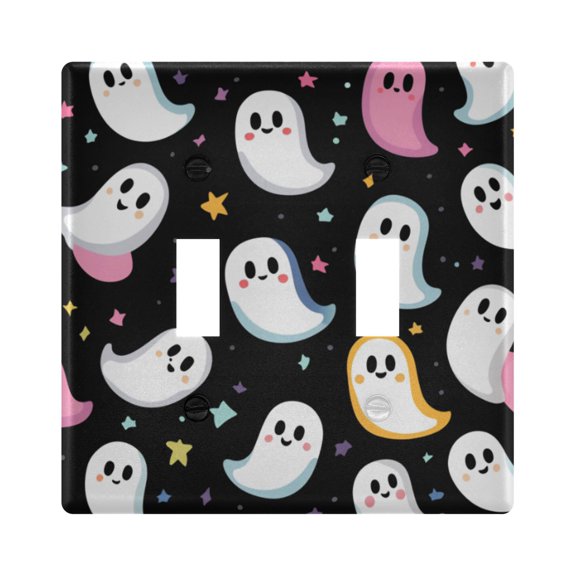 Yayeee Toggle Light Switch Wall Plate 2-Gang 4.56"x4.48" Decorative Outlet Cover, White Halloween Ghost