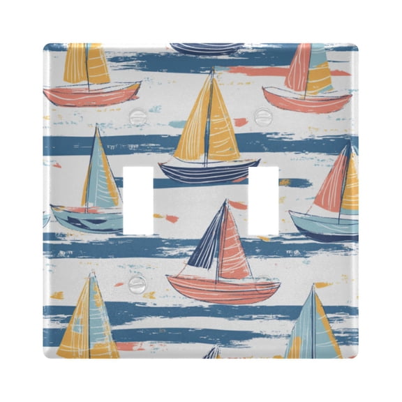 Yayeee Toggle Light Switch Wall Plate 2-Gang 4.56"x4.48" Decorative Outlet Cover, White Hand Drawn Sailboats