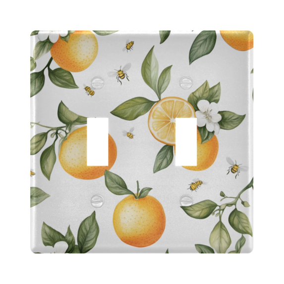 Yayeee Toggle Light Switch Wall Plate 2-Gang 4.56"x4.48" Decorative Outlet Cover, White Watercolor Oranges