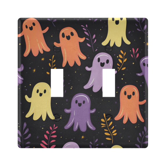 Yayeee Toggle Light Switch Wall Plate 2-Gang 4.56"x4.48" Decorative Outlet Cover, Yellow Halloween Ghosts