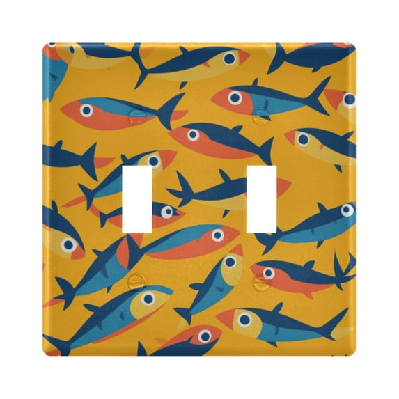 Yayeee Toggle Light Switch Wall Plate 2-Gang 4.56"x4.48" Decorative Outlet Cover, Yellow Sardines Pattern