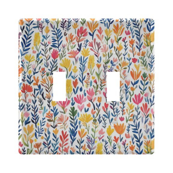 Yayeee Toggle Light Switch Wall Plate 2-Gang 4.56"x4.48" Decorative Outlet Cover, Yellow Wildflower Pattern