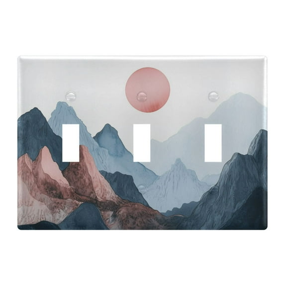 Yayeee Toggle Light Switch Wall Plate 3-Gang 6.37"x4.48" Decorative Outlet Cover, Art Mountain and Sun Pattern