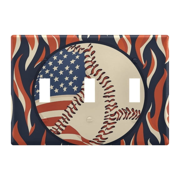 Yayeee Toggle Light Switch Wall Plate 3-Gang 6.37"x4.48" Decorative Outlet Cover, Baseball Pattern