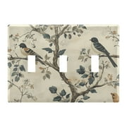 Yayeee Toggle Light Switch Wall Plate 3-Gang 6.37"x4.48" Decorative Outlet Cover, Beige Birds
