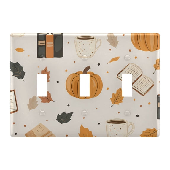 Yayeee Toggle Light Switch Wall Plate 3-Gang 6.37"x4.48" Decorative Outlet Cover, Beige Fall Pumpkin