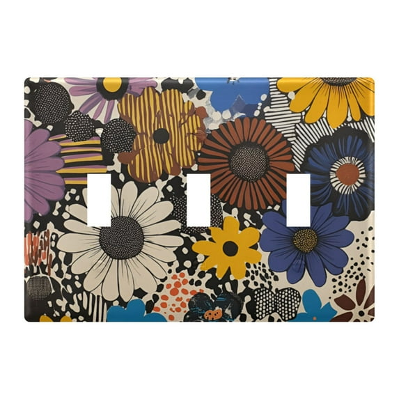 Yayeee Toggle Light Switch Wall Plate 3-Gang 6.37"x4.48" Decorative Outlet Cover, Beige Flowers