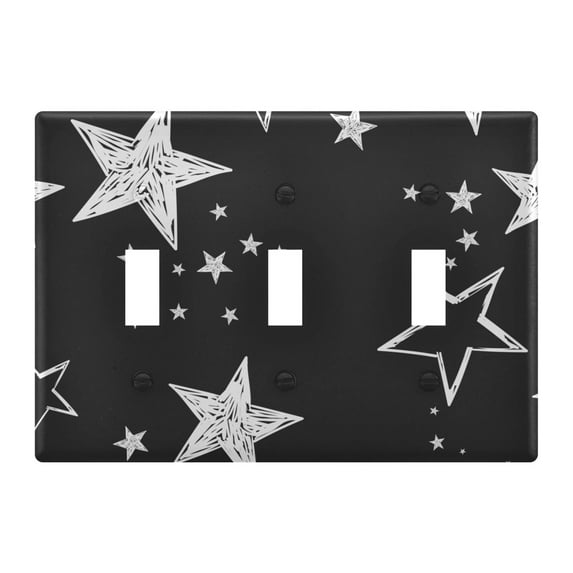 Yayeee Toggle Light Switch Wall Plate 3-Gang 6.37"x4.48" Decorative Outlet Cover, Black Stars