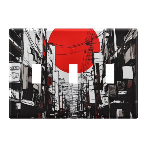 Yayeee Toggle Light Switch Wall Plate 3-Gang 6.37"x4.48" Decorative Outlet Cover, Black Streets