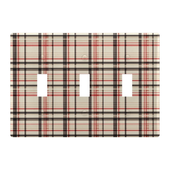 Yayeee Toggle Light Switch Wall Plate 3-Gang 6.37"x4.48" Decorative Outlet Cover, Black Tartan