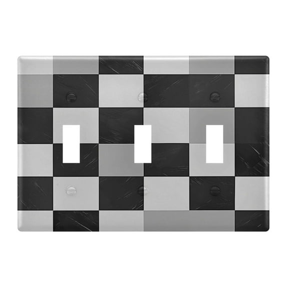 Yayeee Toggle Light Switch Wall Plate 3-Gang 6.37"x4.48" Decorative Outlet Cover, Black and Gray Plaid Pattern
