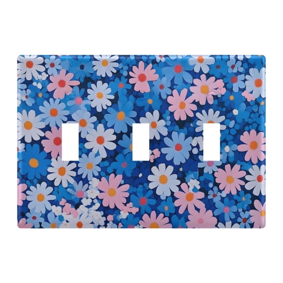 Yayeee Toggle Light Switch Wall Plate 3-Gang 6.37"x4.48" Decorative Outlet Cover, Blue Daisy