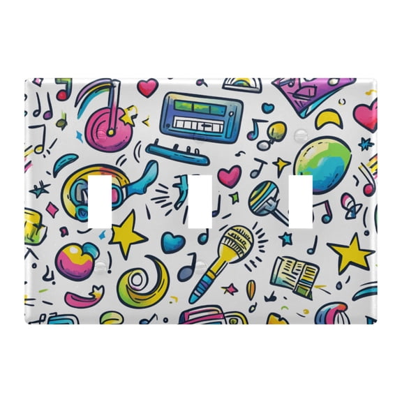 Yayeee Toggle Light Switch Wall Plate 3-Gang 6.37"x4.48" Decorative Outlet Cover, Blue Doodle Pattern