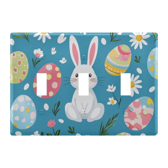 Yayeee Toggle Light Switch Wall Plate 3-Gang 6.37"x4.48" Decorative Outlet Cover, Blue Easter Bunny