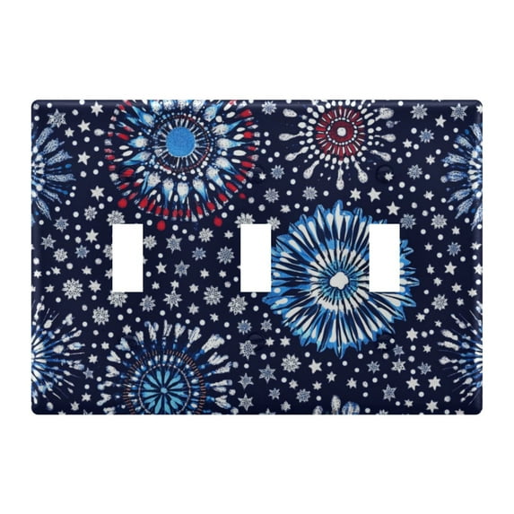Yayeee Toggle Light Switch Wall Plate 3-Gang 6.37"x4.48" Decorative Outlet Cover, Blue Fireworks Pattern