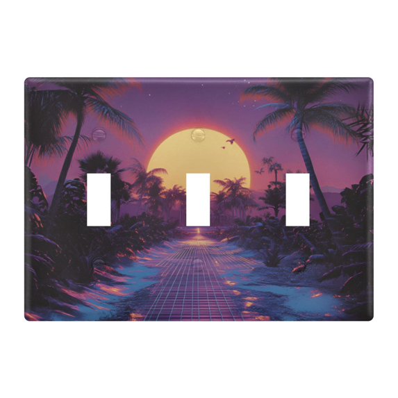 Yayeee Toggle Light Switch Wall Plate 3-Gang 6.37"x4.48" Decorative Outlet Cover, Blue Neon Road