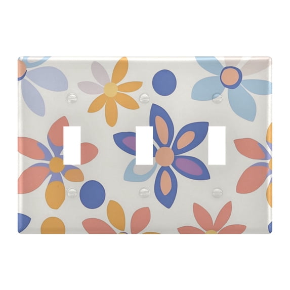 Yayeee Toggle Light Switch Wall Plate 3-Gang 6.37"x4.48" Decorative Outlet Cover, Blue Retro Flower