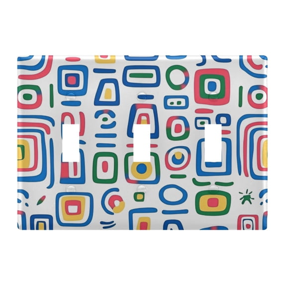 Yayeee Toggle Light Switch Wall Plate 3-Gang 6.37"x4.48" Decorative Outlet Cover, Blue Retro Pattern