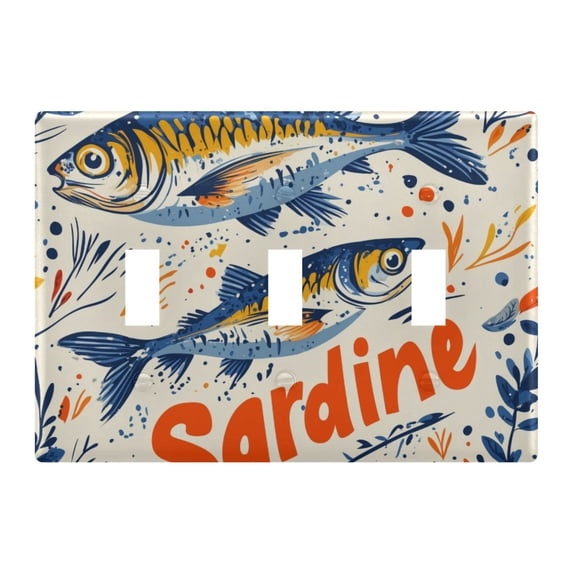 Yayeee Toggle Light Switch Wall Plate 3-Gang 6.37"x4.48" Decorative Outlet Cover, Blue Sardines Pattern
