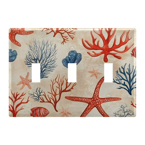 Yayeee Toggle Light Switch Wall Plate 3-Gang 6.37"x4.48" Decorative Outlet Cover, Blue Starfish