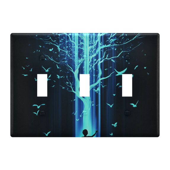 Yayeee Toggle Light Switch Wall Plate 3-Gang 6.37"x4.48" Decorative Outlet Cover, Blue Tree