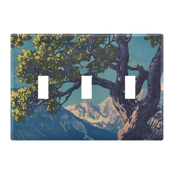 Yayeee Toggle Light Switch Wall Plate 3-Gang 6.37"x4.48" Decorative Outlet Cover, Blue Tree