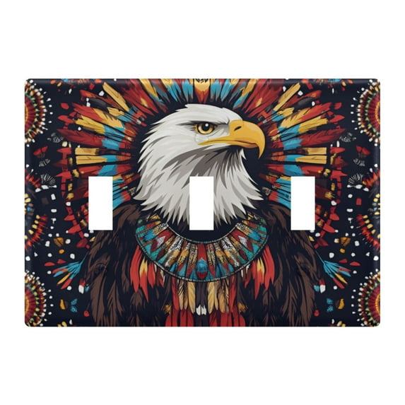 Yayeee Toggle Light Switch Wall Plate 3-Gang 6.37"x4.48" Decorative Outlet Cover, Brown Abstract Eagle