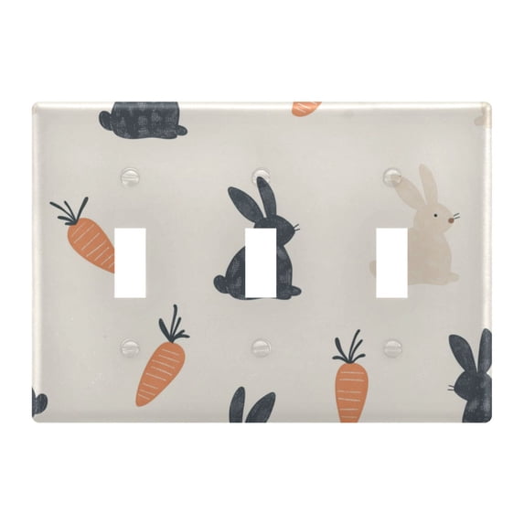 Yayeee Toggle Light Switch Wall Plate 3-Gang 6.37"x4.48" Decorative Outlet Cover, Bunnies and Carrots