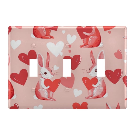 Yayeee Toggle Light Switch Wall Plate 3-Gang 6.37"x4.48" Decorative Outlet Cover, Bunnies and Hearts