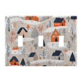 thumbnail image 1 of Yayeee Toggle Light Switch Wall Plate 3-Gang 6.37"x4.48" Decorative Outlet Cover, Cartoon Gray Houses, 1 of 7