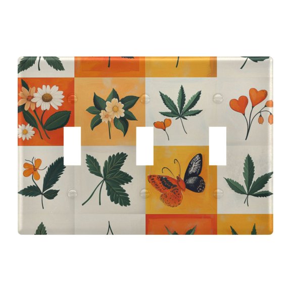 Yayeee Toggle Light Switch Wall Plate 3-Gang 6.37"x4.48" Decorative Outlet Cover, Cartoon Plants