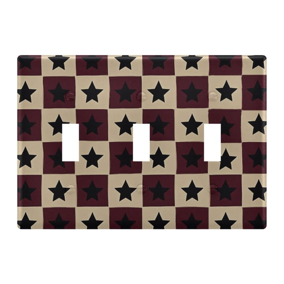 Yayeee Toggle Light Switch Wall Plate 3-Gang 6.37"x4.48" Decorative Outlet Cover, Checkered Stars Pattern