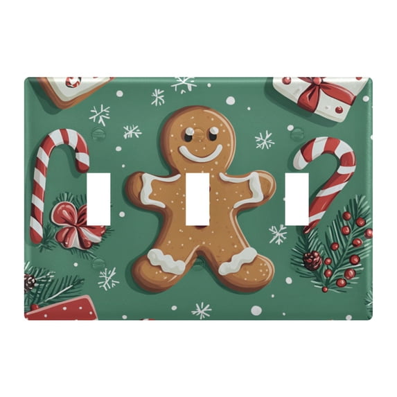 Yayeee Toggle Light Switch Wall Plate 3-Gang 6.37"x4.48" Decorative Outlet Cover, Christmas Gingerbread