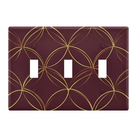Yayeee Toggle Light Switch Wall Plate 3-Gang 6.37"x4.48" Decorative Outlet Cover, Circular Gold Pattern