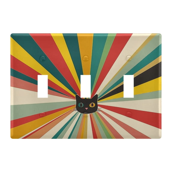 Yayeee Toggle Light Switch Wall Plate 3-Gang 6.37"x4.48" Decorative Outlet Cover, Colorful Cat