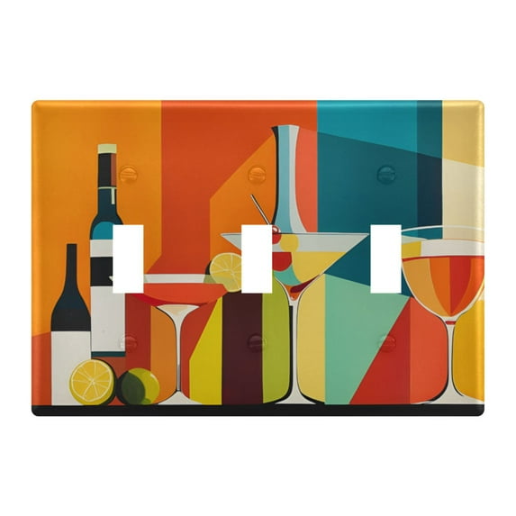 Yayeee Toggle Light Switch Wall Plate 3-Gang 6.37"x4.48" Decorative Outlet Cover, Colorful Cocktails
