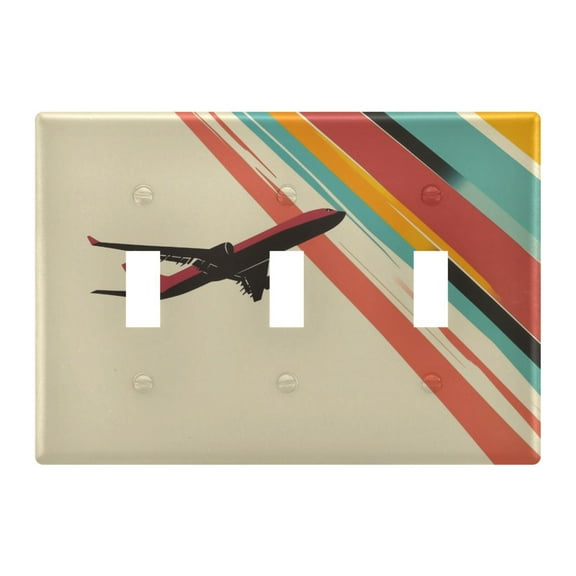 Yayeee Toggle Light Switch Wall Plate 3-Gang 6.37"x4.48" Decorative Outlet Cover, Colorful Plane Stripes