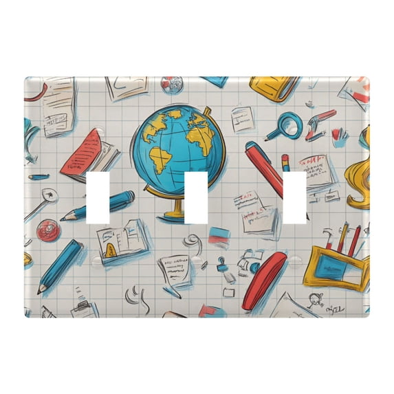 Yayeee Toggle Light Switch Wall Plate 3-Gang 6.37"x4.48" Decorative Outlet Cover, Colorful School