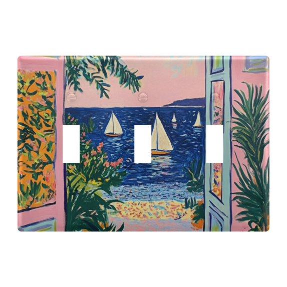 Yayeee Toggle Light Switch Wall Plate 3-Gang 6.37"x4.48" Decorative Outlet Cover, Colorful Seaside