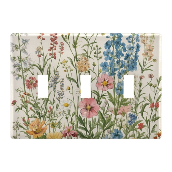 Yayeee Toggle Light Switch Wall Plate 3-Gang 6.37"x4.48" Decorative Outlet Cover, Colorful Wildflowers